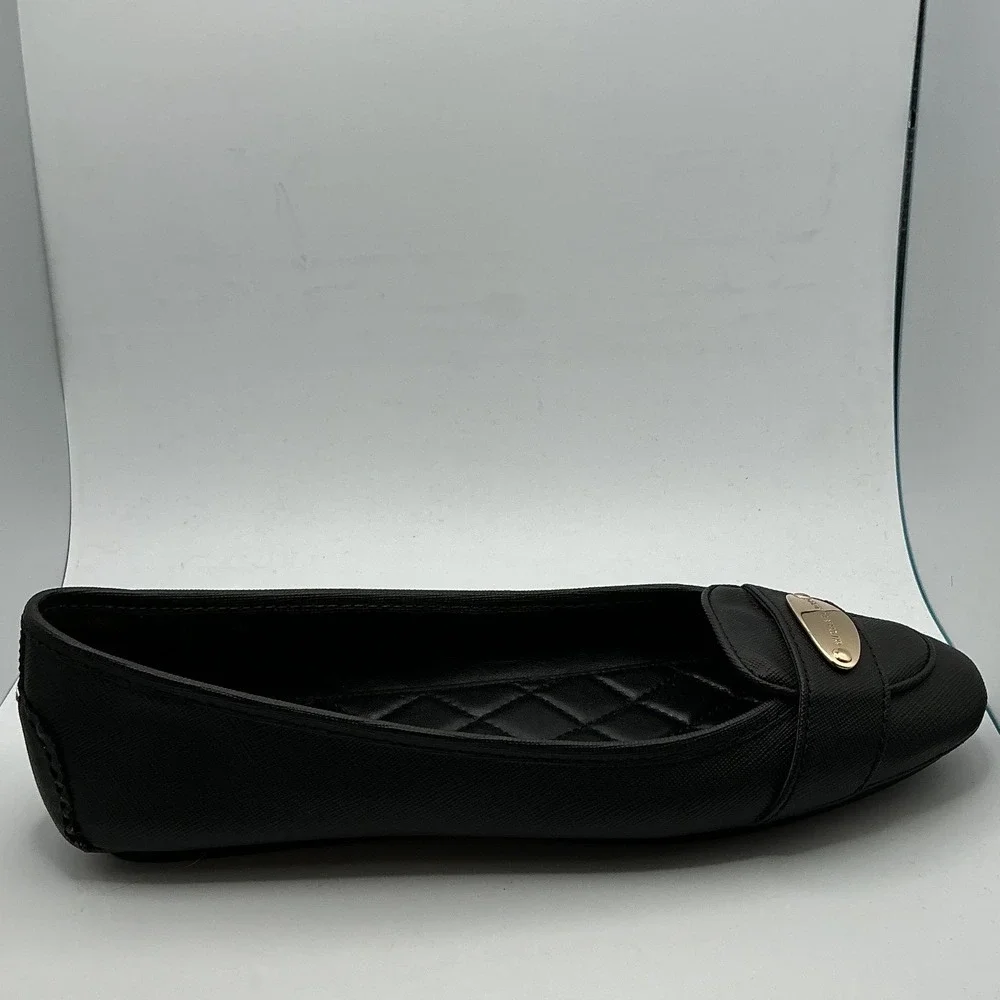 Michael Kors Black Saffiano Quilted Ballet Flats Gold Logo Plaque 7M MV22J
